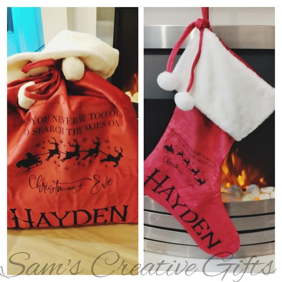 Christmas stocking and sack set