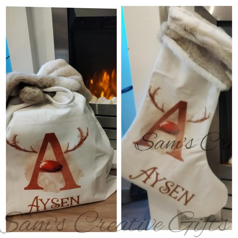 Christmas stocking and sack set