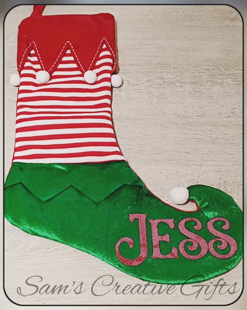 Personalised Christmas stocking elf shoe style